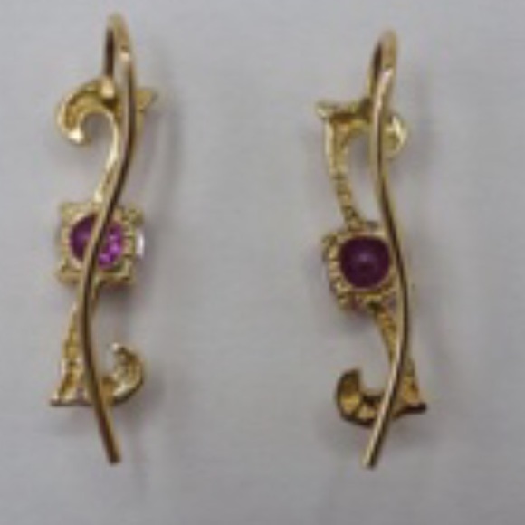 Preloved 14K Pink Purple Spinel Drop Earrings - Picture 5 of 6